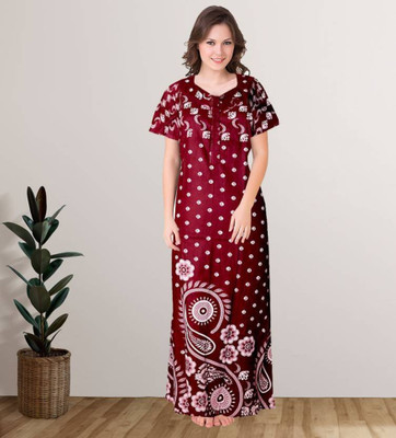 Hans Craft And Fashions Women Nighty(Maroon)