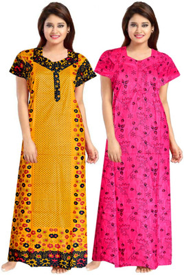 Siya Collection Women Nighty(Yellow, Pink)