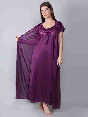 DIVYASTRI FASHION Women Nighty with Robe(Purple)