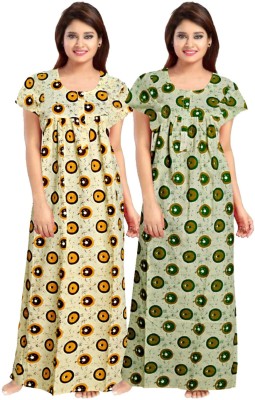 Parth Fashion Women Nighty Set(Yellow, Green)