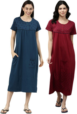 Kryptic Women Nightdress(Light Blue, Maroon)