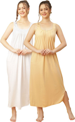 GANIX FASHION THAT DEFINE YOU Women Nightdress(White, Beige)