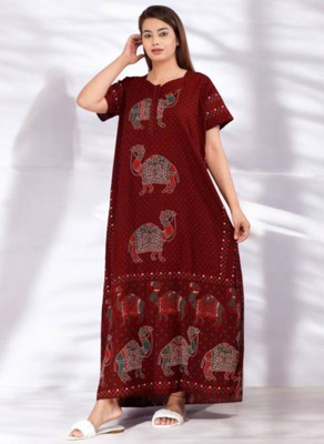 Savicreation Women Nighty(Maroon)