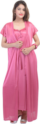 JABAMA Women Nighty with Robe(Pink)