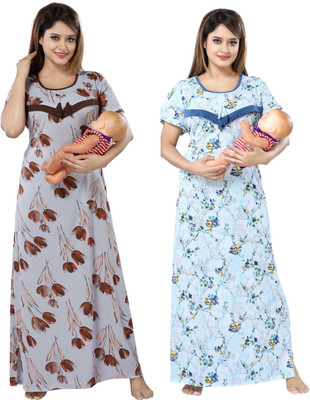 SHOPPING STATION Women Maternity/Nursing Nighty(Multicolor)