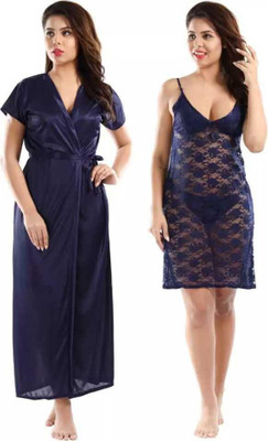 AELY SHINE Women Nighty with Robe(Blue)