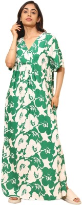 YELLOW BLOOM Women Nighty(Dark Green)