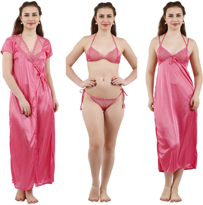Romaisa Women Nighty Set(Pink)