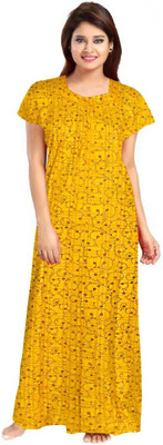Saicreation Women Nighty(Yellow)