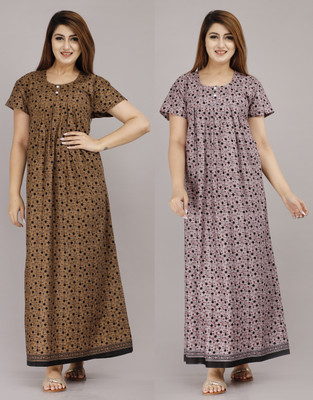 6th Avenue Streetwear Women Nighty Set(Brown, Purple)