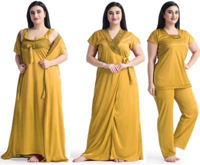 Night Heels Women Nighty Set(Yellow)