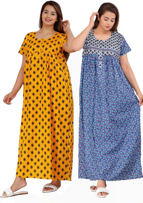Aryansh Enterprises Women Nightdress(Yellow, Blue)