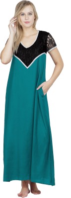 patrorna Women Nighty(Dark Green)