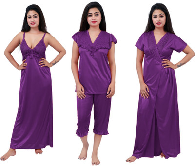 mysie Women Nighty Set(Purple)