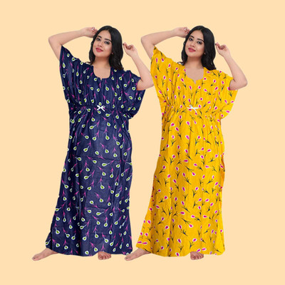 RUCHIKA ENTERPRISES Women Nighty(Blue, Yellow)