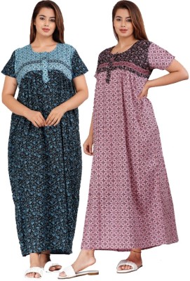 HOORAIN ENTERPRISES Women Nighty Set(Blue, Maroon)