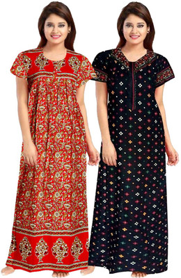 Mithitashu Women Nighty(Red, Black)
