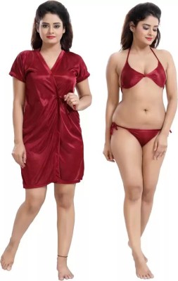 Dark Night Women Robe and Lingerie Set(Maroon)