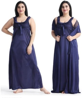 SHRI RADHEY FASHION Women Nighty with Robe(Blue)