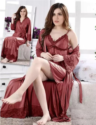 waitomo Women Nighty with Robe(Maroon)