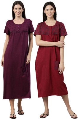 Kryptic Women Nightdress(Brown, Maroon)