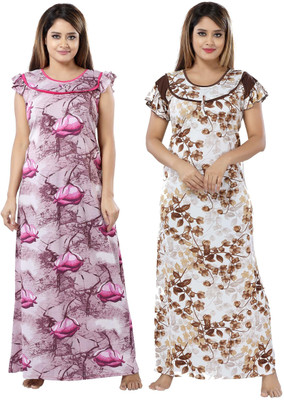 SHOPPING STATION Women Nighty(Multicolor)