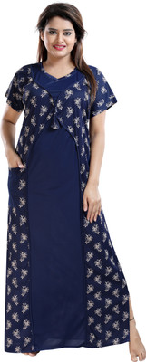 SHOPPING STATION Women Nighty(Blue)