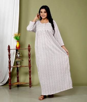 Veena Enterprises Women Nighty(White)