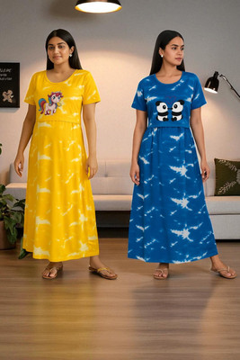 Juana Women Maternity/Nursing Nighty(Blue, Yellow)