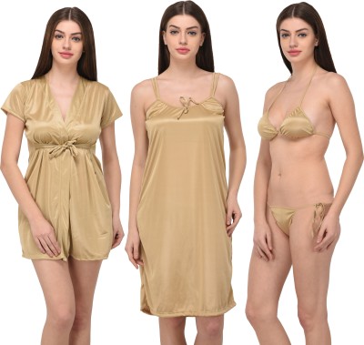 TIPSDRAW Women Robe and Lingerie Set(Beige)