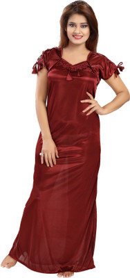 SHOPPING STATION Women Nighty(Maroon)