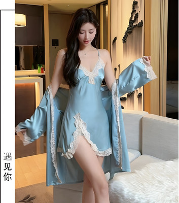 rani industries Women Nighty with Robe(Blue)