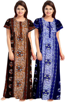 Ruishee Women Nighty(Brown, Blue)