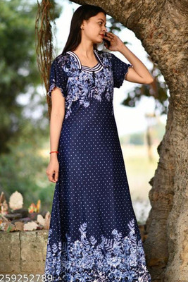 impression Women Nighty(Dark Blue, White)