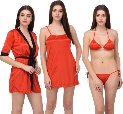 POSU TRENDZ Women Robe and Lingerie Set(Red)