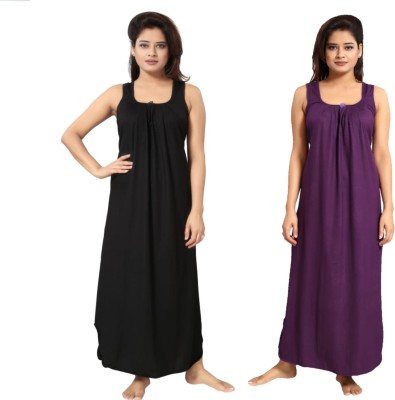 D'Heer Fashion Women Nighty(Black, Purple)