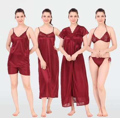 LEDELAV Women Nightdress(Maroon)