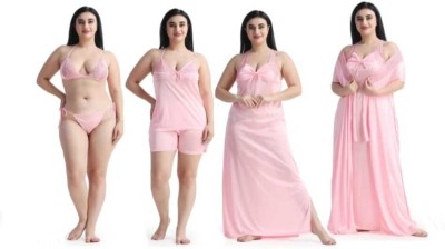 Jumri Doll Women Robe and Lingerie Set(Pink)