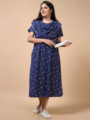 Mayaval Women Maternity/Nursing Nighty(Blue)