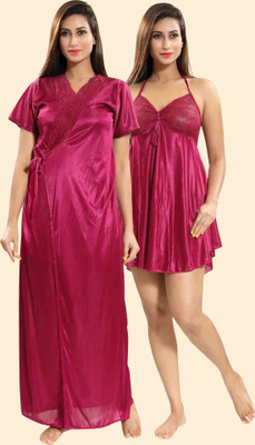 Roxworld Women Nighty Set(Pink)