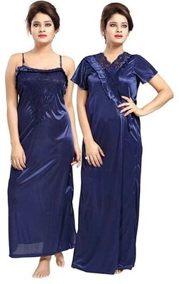HouseOfCommon Women Nighty with Robe(Blue)