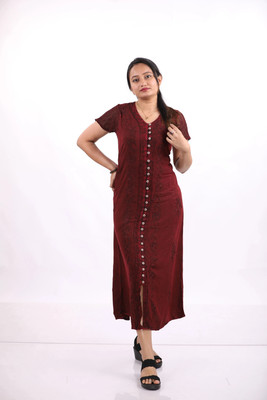 Label Of Lalaji Garments Women Maternity/Nursing Nighty(Red)