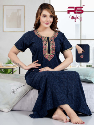 SHLOKE Women Nighty(Dark Blue)
