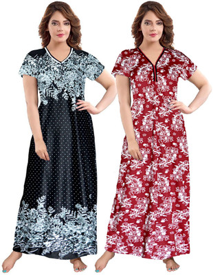 HOORAIN ENTERPRISES Women Nighty(Black, Maroon)
