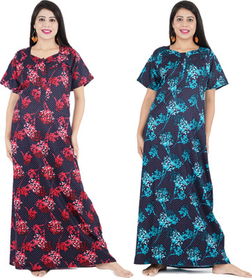 FAVNIC Women Nighty(Red, Blue)
