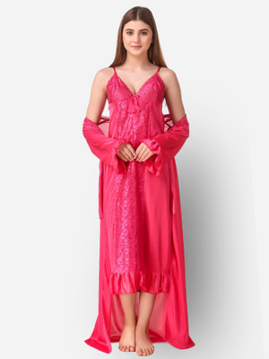 DreamBe Women Nighty with Robe(Pink)