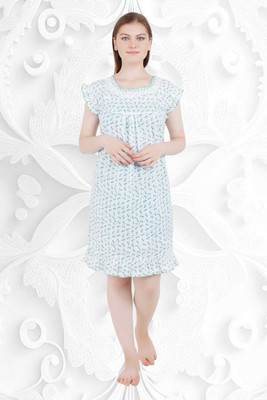 MONAL Women Nighty(White, Light Blue)