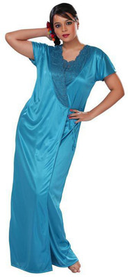 ROWENA Women Nighty with Robe(Light Blue)