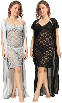 zulovia Women Nighty with Robe(Maroon)