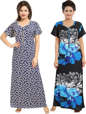 SHOPPING STATION Women Nighty(Blue, Black)